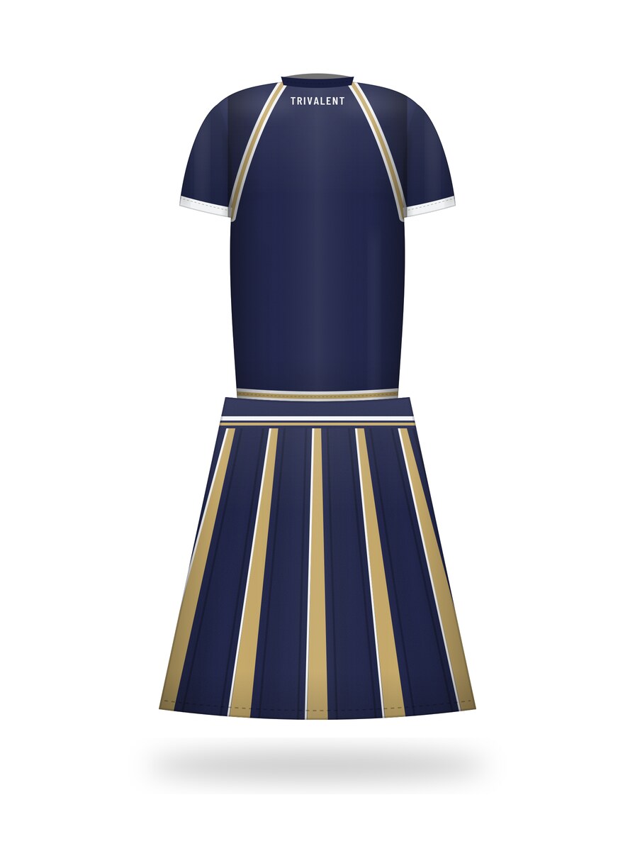 back view of custom custom cheer uniforms manufactured by Trivalent Industry