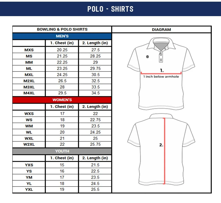 POLO SHIRTS size chart